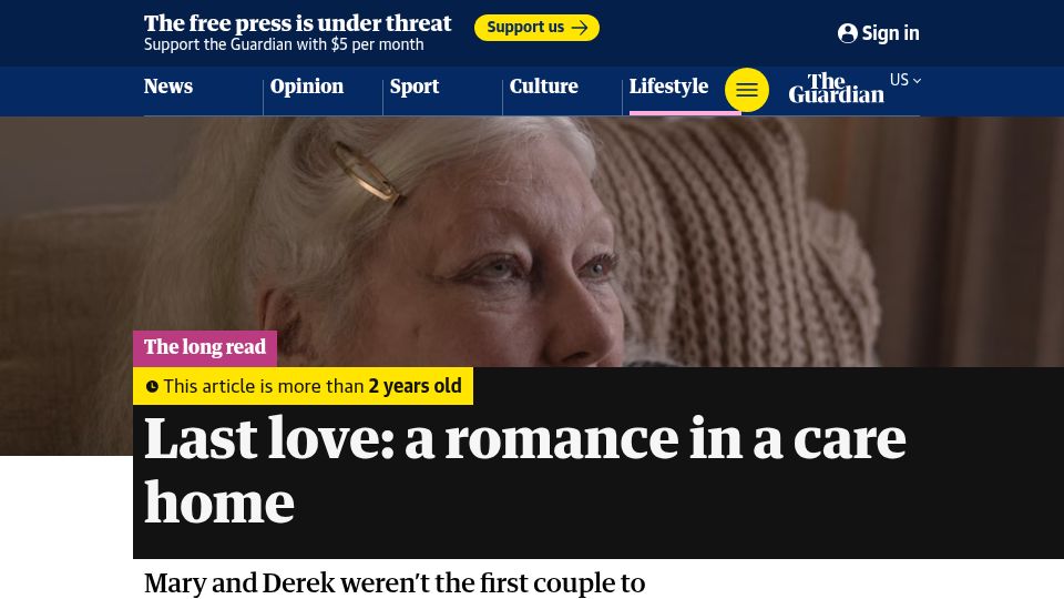 Screenshot of theguardian.com: Last love: a romance in a care home (2023)