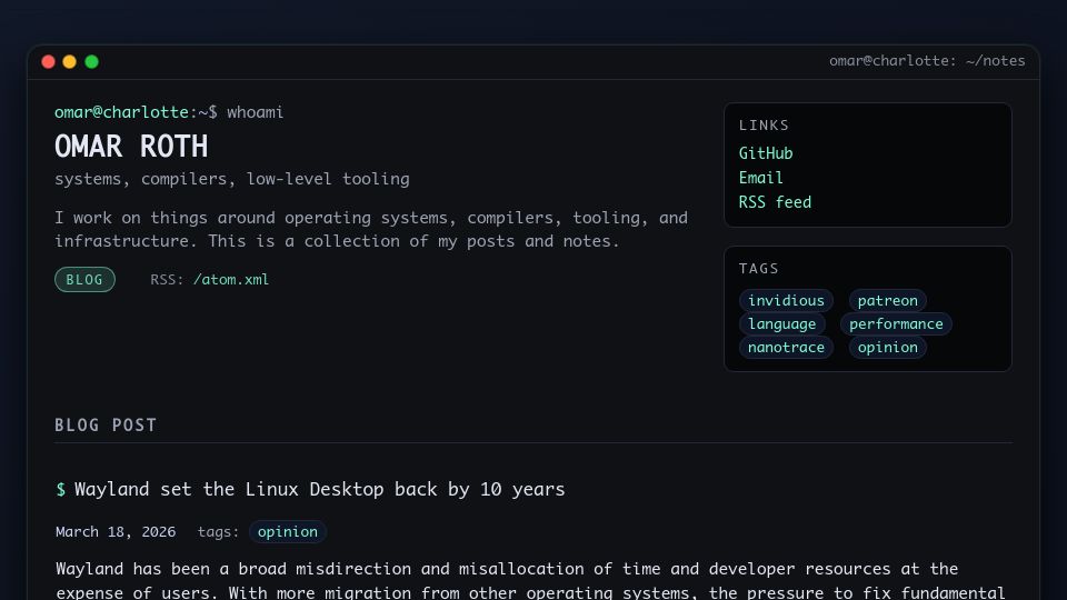 Screenshot of omar.yt: Wayland set the Linux Desktop back by 10 years?