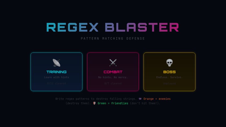 Screenshot of mdp.github.io: Regex Blaster
