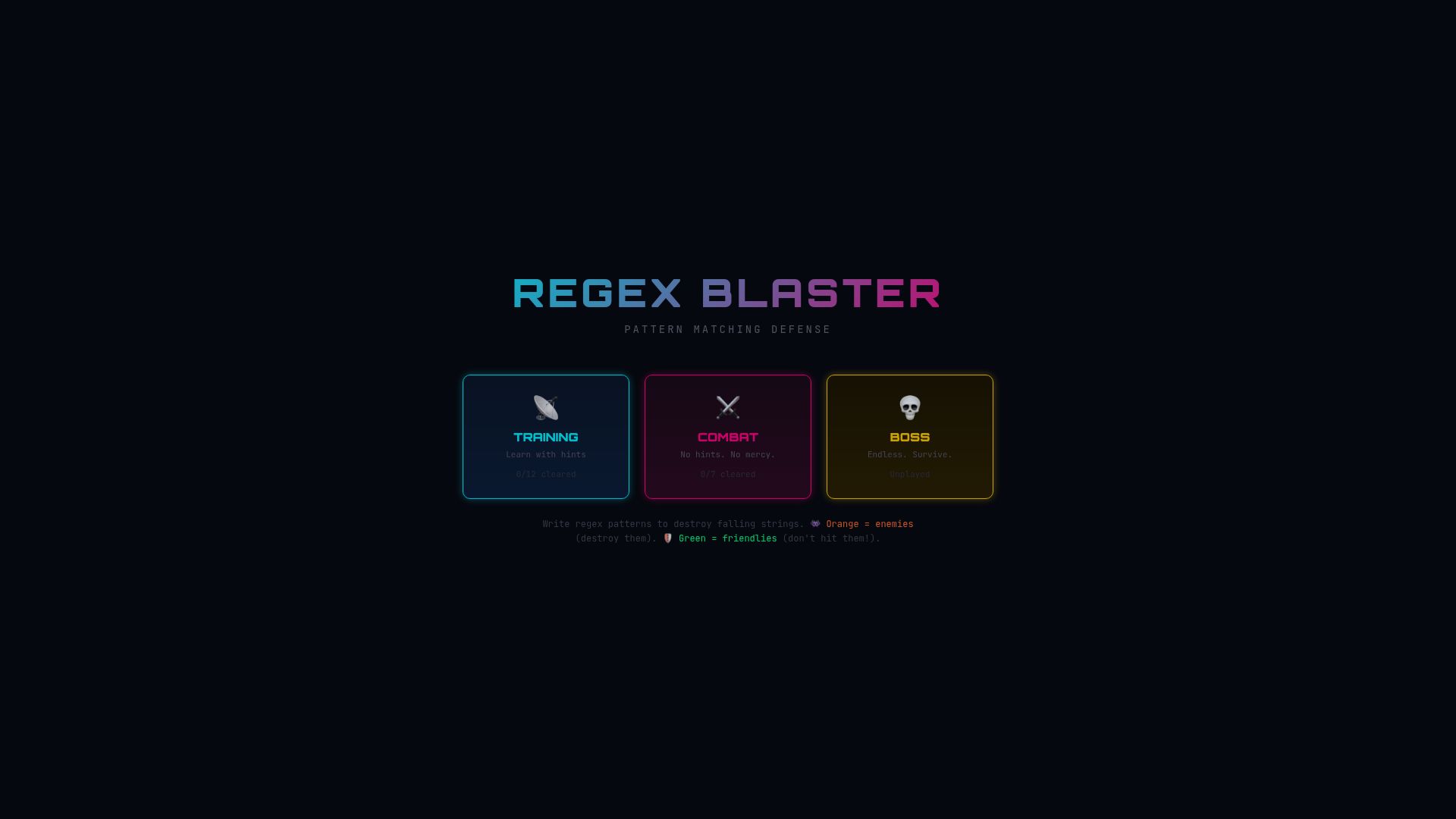 Screenshot of mdp.github.io: Regex Blaster