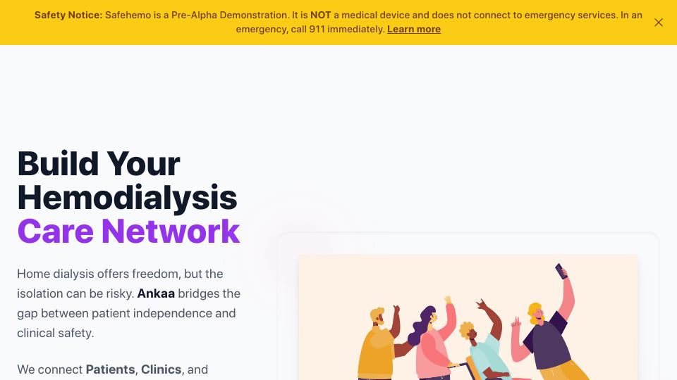 Screenshot of safehemo.com: Show HN: An open-source safety net for home hemodialysis