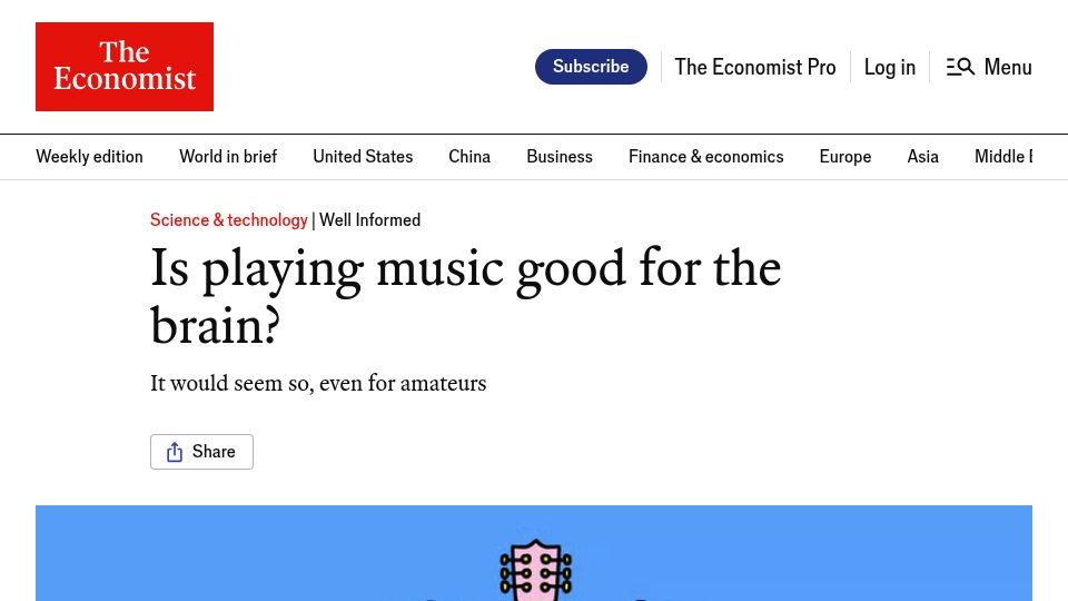 Screenshot of economist.com: Is playing music good for the brain?