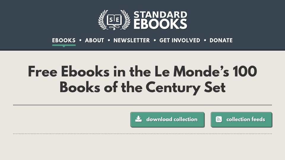 Screenshot of standardebooks.org: Books of the Century by Le Monde