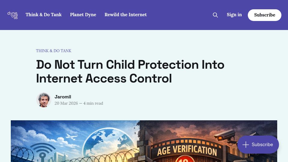 Screenshot of news.dyne.org: Do Not Turn Child Protection into Internet Access Control