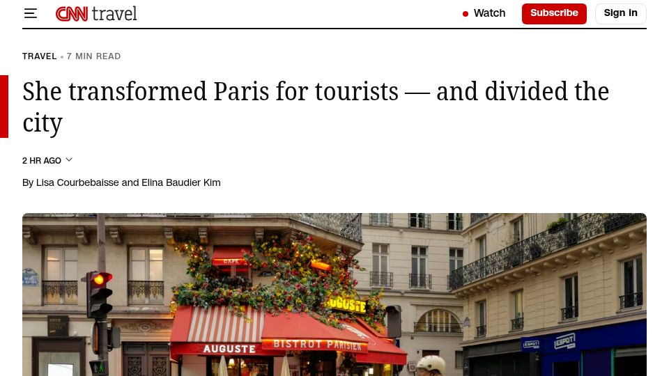 Screenshot of cnn.com: Mayor of Paris removed parking spaces, reduced the number of cars