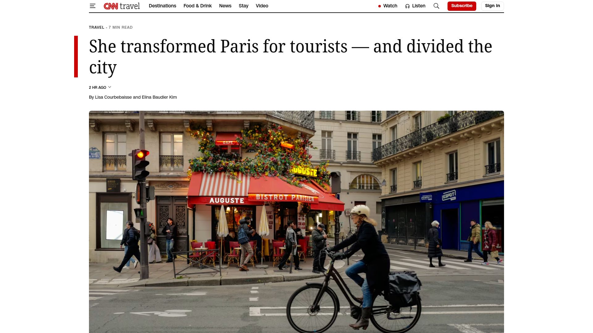 Screenshot of cnn.com: Mayor of Paris removed parking spaces, reduced the number of cars