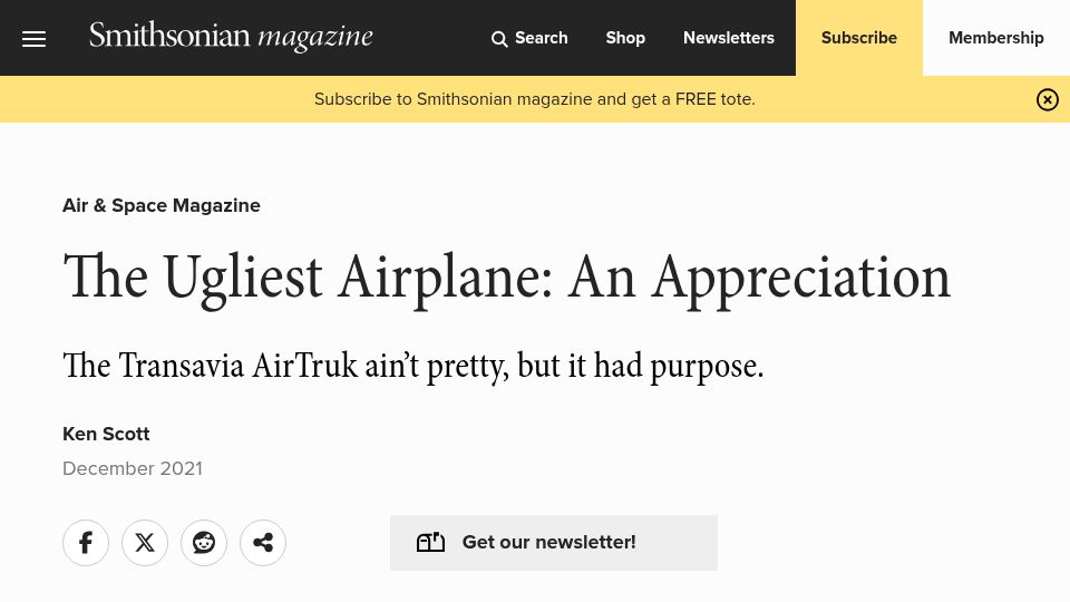 Screenshot of smithsonianmag.com: The Ugliest Airplane: An Appreciation