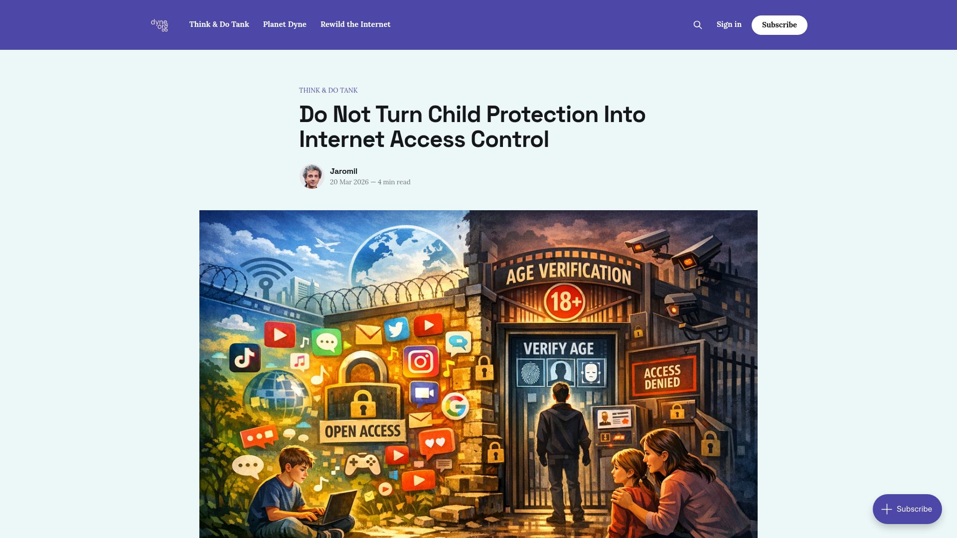 Screenshot of news.dyne.org: Do Not Turn Child Protection into Internet Access Control