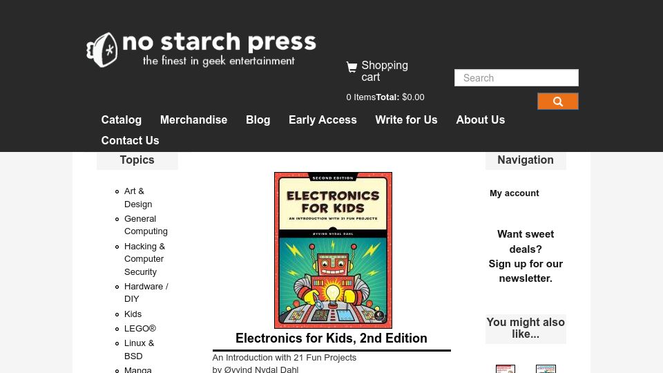 Screenshot of nostarch.com: Electronics for Kids, 2nd Edition
