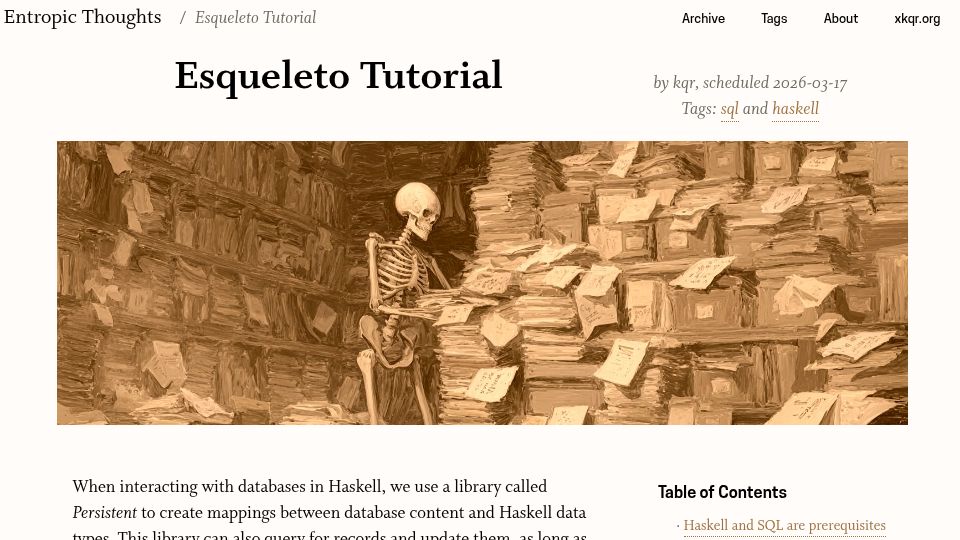 Screenshot of entropicthoughts.com: Esqueleto Tutorial