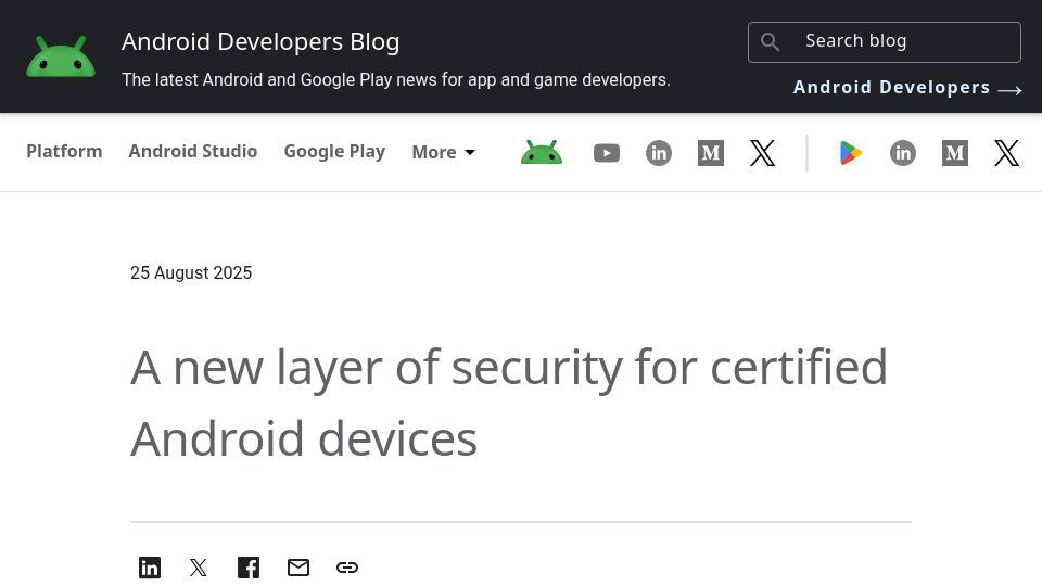 Screenshot of android-developers.googleblog.com: Google adds 24-hour wait and mandatory reboot to Android sideloading flow