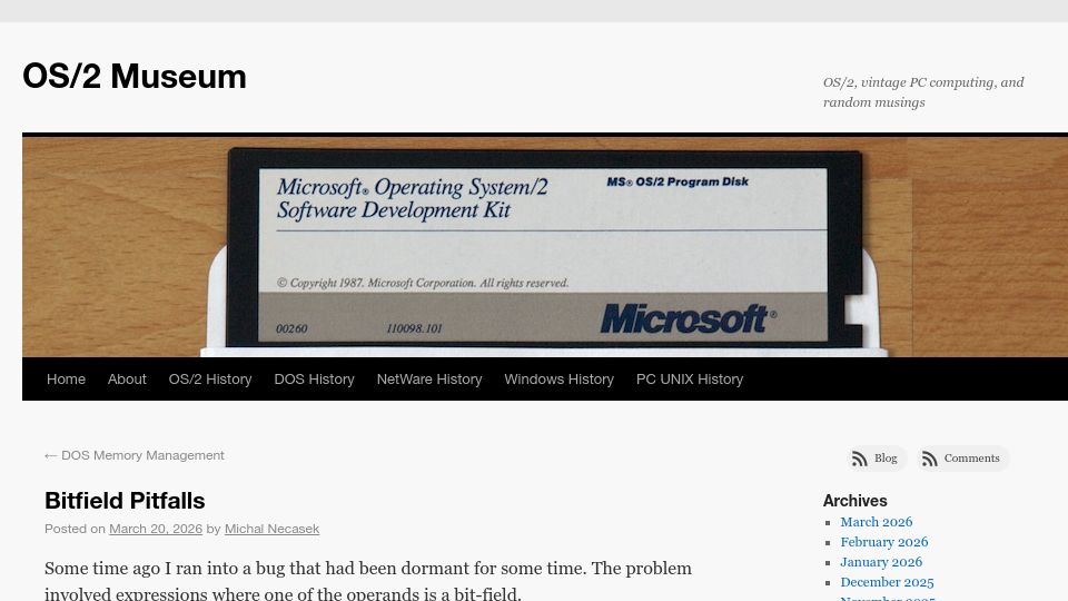 Screenshot of os2museum.com: C Bit-Field Pitfalls