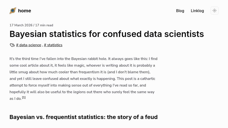Screenshot of nchagnet.pages.dev: Bayesian statistics for confused data scientists