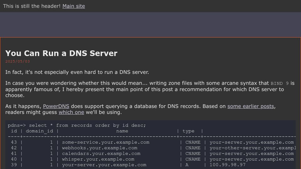 Screenshot of simonsafar.com: You can run a DNS server (2025)