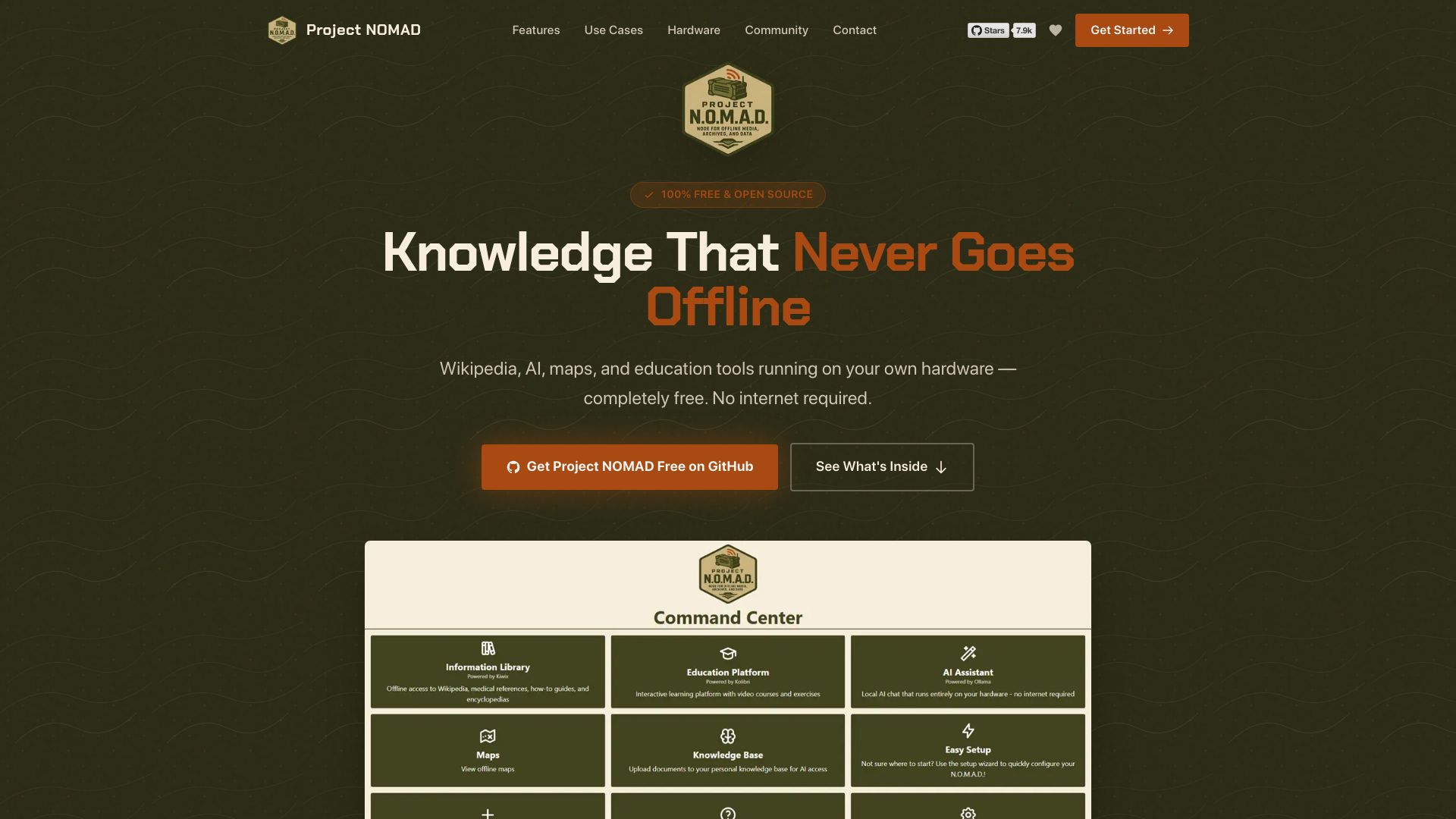 Screenshot of projectnomad.us: Project Nomad – Knowledge That Never Goes Offline