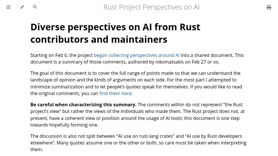 Screenshot of nikomatsakis.github.io: Diverse perspectives on AI from Rust contributors and maintainers
