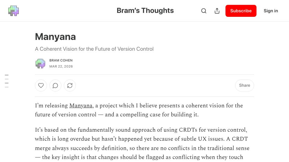 Screenshot of bramcohen.com: The future of version control
