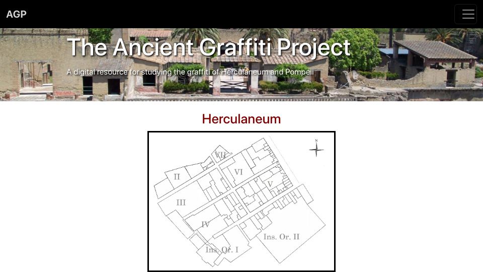 Screenshot of ancientgraffiti.org: A digital resource for studying the graffiti of Herculaneum and Pompeii