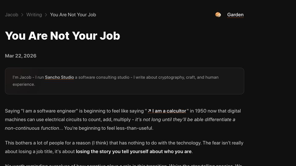 Screenshot of jry.io: You are not your job