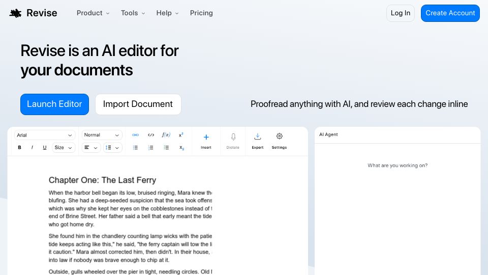 Screenshot of revise.io: Show HN: Revise – An AI Editor for Documents