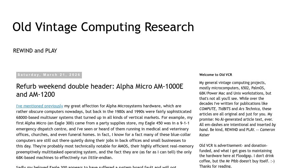 Screenshot of oldvcr.blogspot.com: Alpha Micro AM-1000E and AM-1200