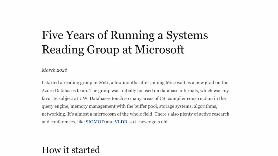 Screenshot of armaansood.com: Five years of running a systems reading group at Microsoft