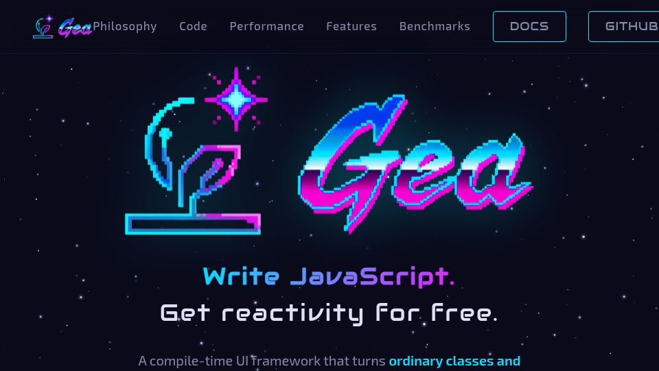 Screenshot of geajs.com: JavaScript Is Enough