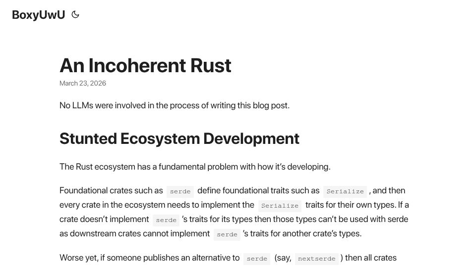Screenshot of boxyuwu.blog: An incoherent Rust