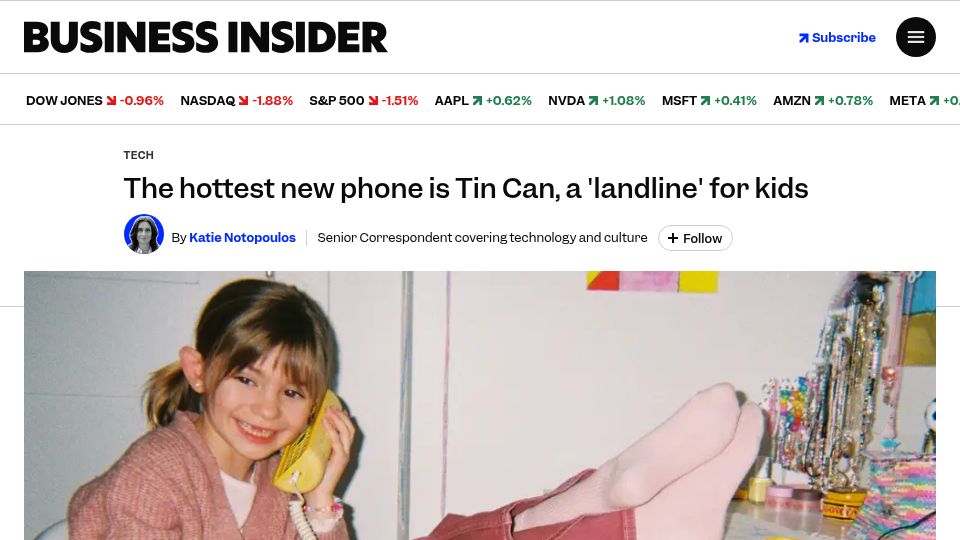 Screenshot of businessinsider.com: Tin Can, a 'landline' for kids