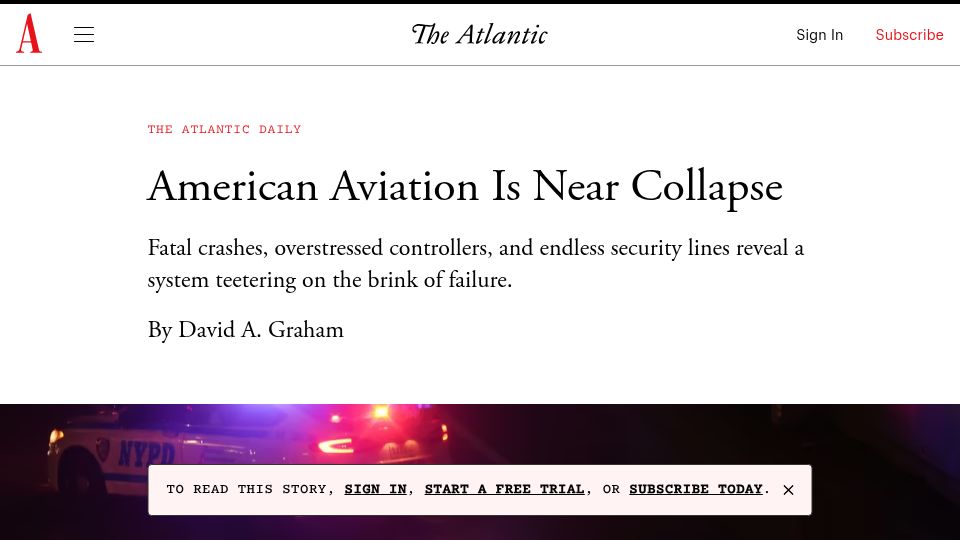 Screenshot of theatlantic.com: American Aviation Is Near Collapse