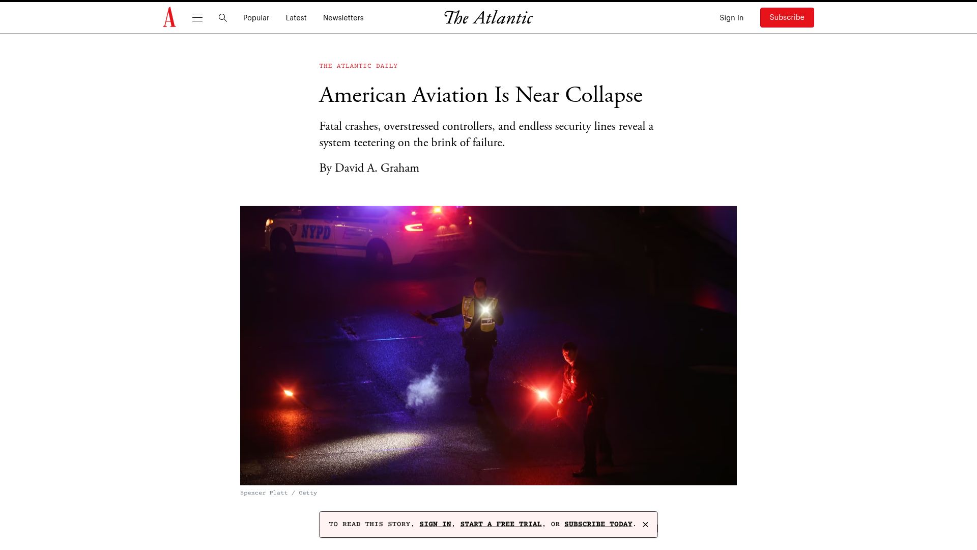 Screenshot of theatlantic.com: American Aviation Is Near Collapse