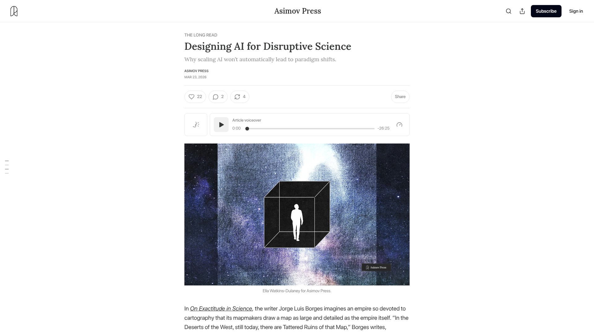 Screenshot of asimov.press: Designing AI for Disruptive Science