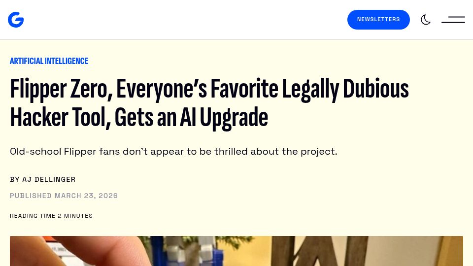 Screenshot of gizmodo.com: Flipper Zero gets an AI upgrade