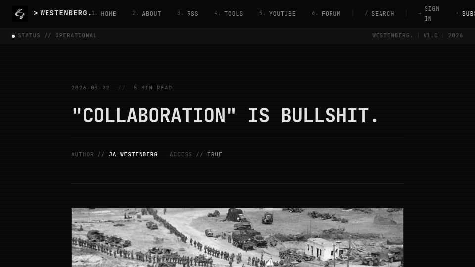 Screenshot of joanwestenberg.com: “Collaboration” is bullshit
