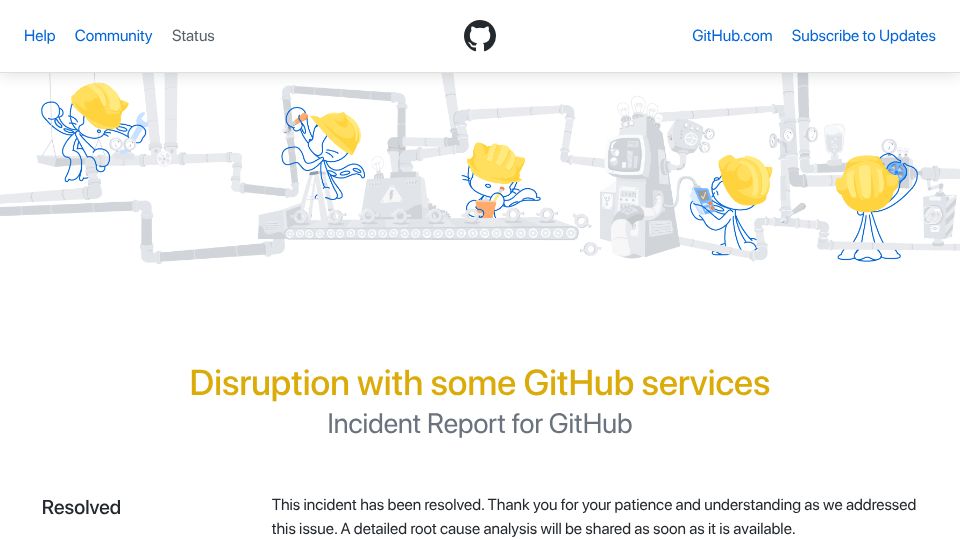 Screenshot of githubstatus.com: GitHub is once again down