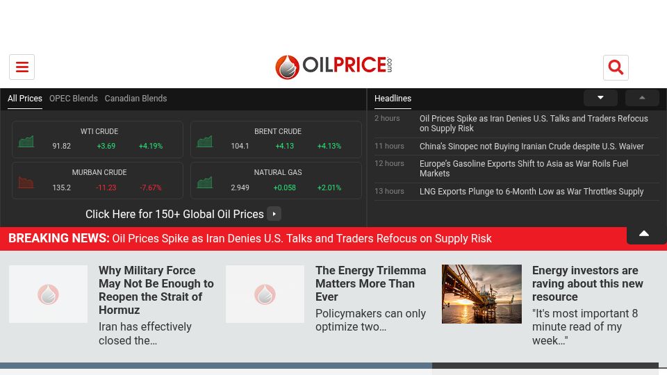 Screenshot of oilprice.com: Cuba's Fragile Power Grid Finds a Powerful New Partner