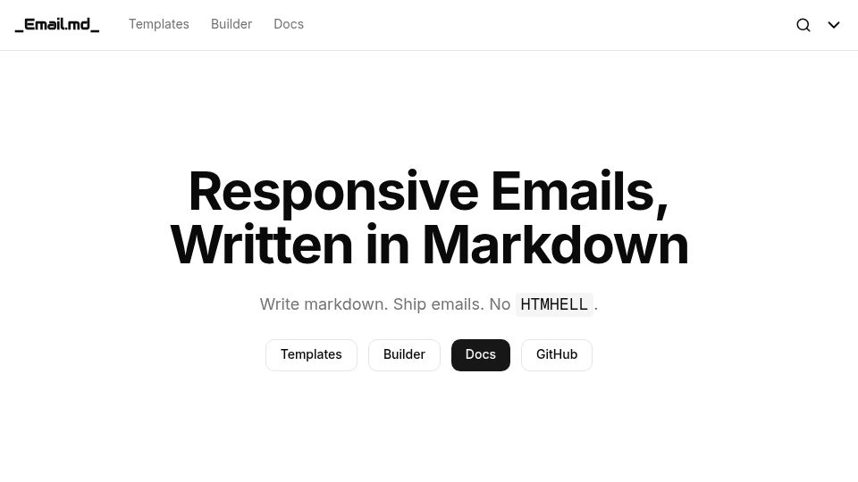 Screenshot of emailmd.dev: Show HN: Email.md – Markdown to responsive, email-safe HTML