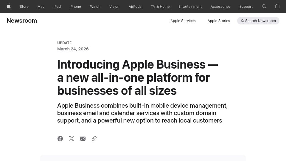 Screenshot of apple.com: Apple Business