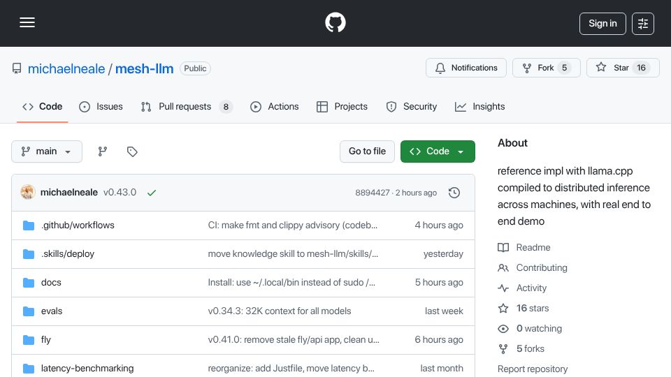 Screenshot of github.com: Pool spare GPU capacity to run LLMs at larger scale