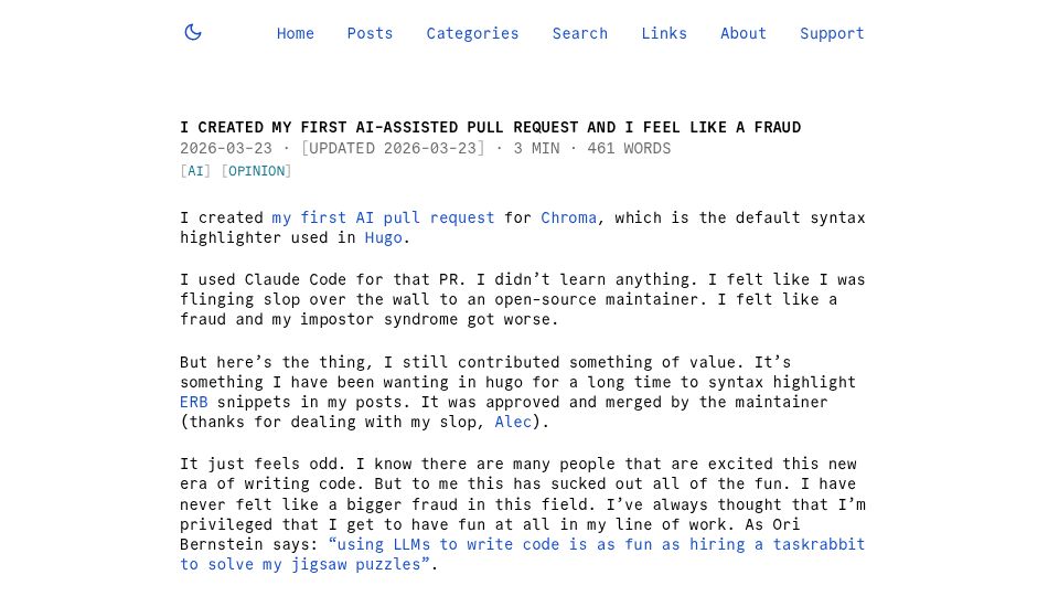 Screenshot of nelson.cloud: I created my first AI-assisted pull request