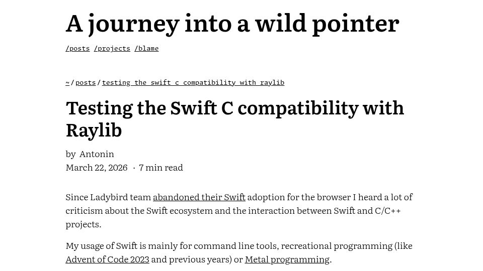 Screenshot of carette.xyz: Testing the Swift C compatibility with Raylib (+WASM)