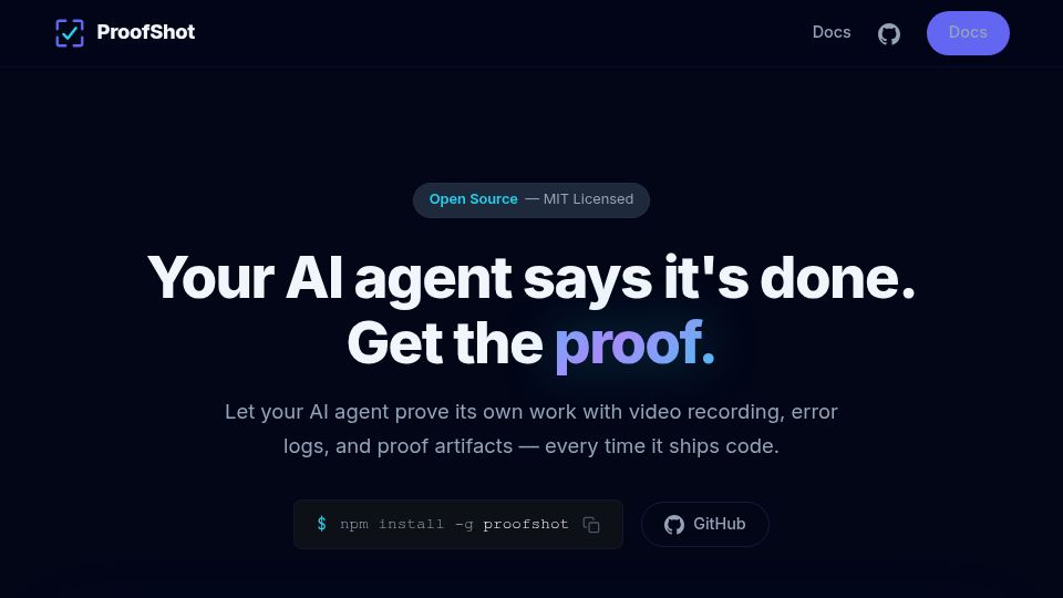 Screenshot of github.com: Show HN: ProofShot – Give AI coding agents eyes to verify the UI they build