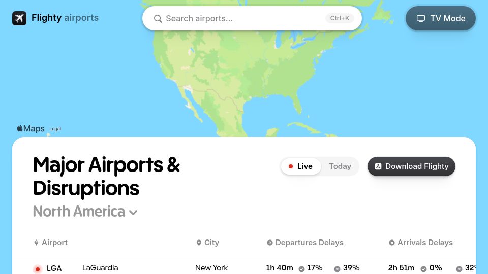 Screenshot of flighty.com: Flighty Airports