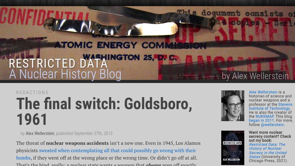 Screenshot of blog.nuclearsecrecy.com: The final switch: Goldsboro, 1961