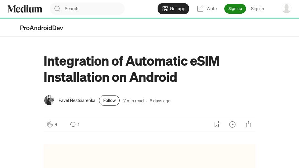 Screenshot of medium.com: Implementing automatic eSIM installation on Android