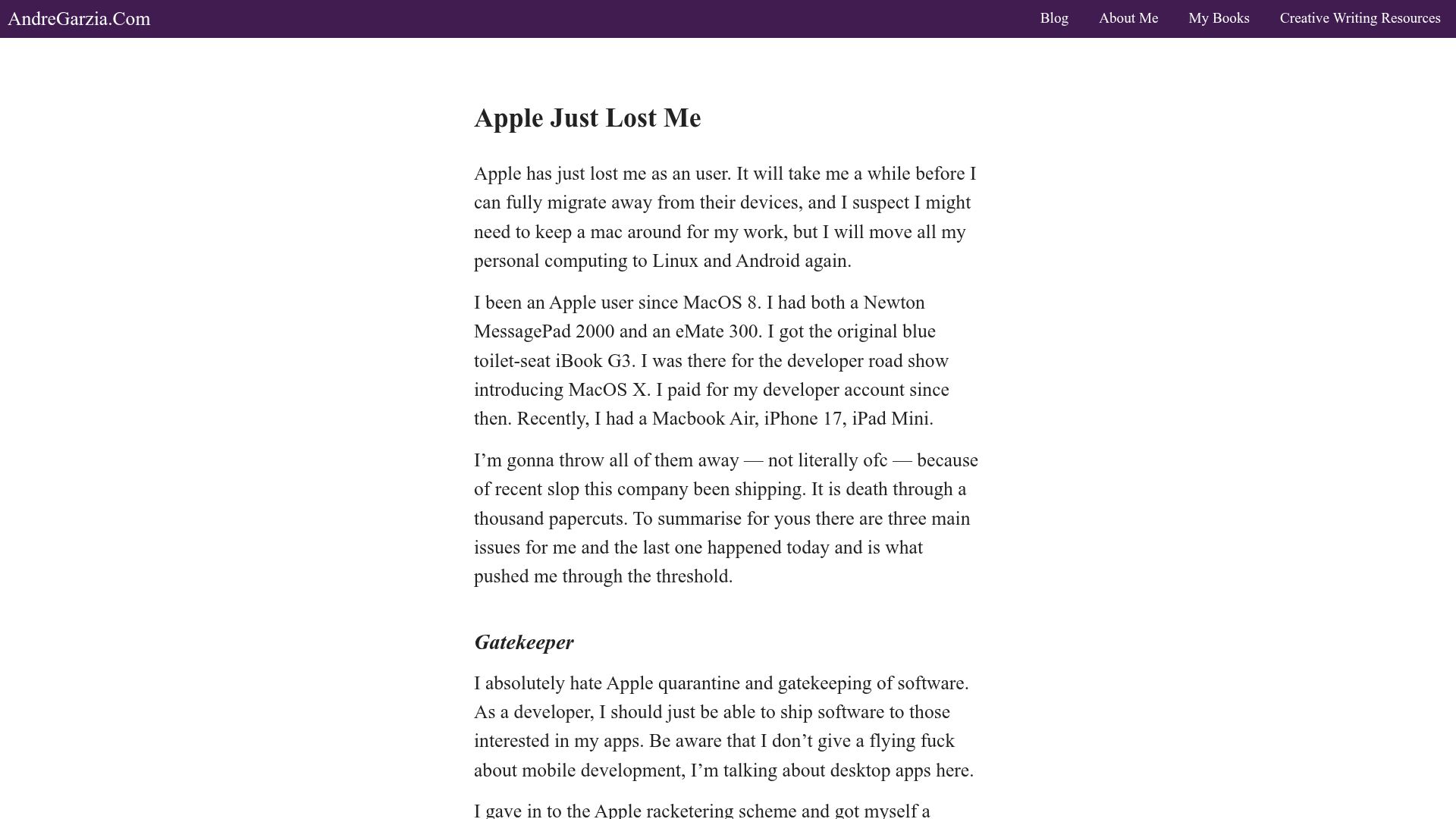 Screenshot of andregarzia.com: Apple Just Lost Me