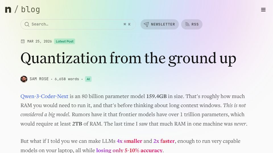 Screenshot of ngrok.com: Quantization from the Ground Up