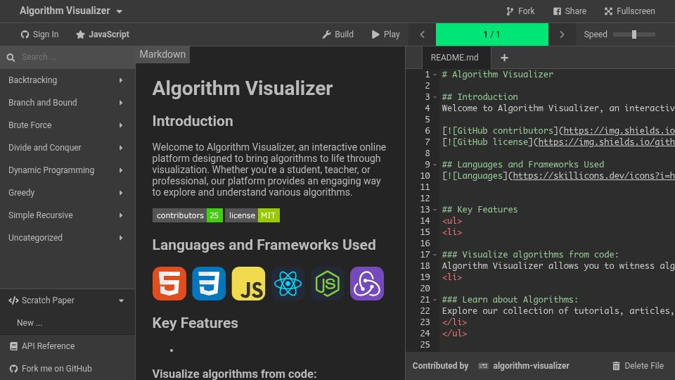 Screenshot of algorithm-visualizer.org: Algorithm Visualizer