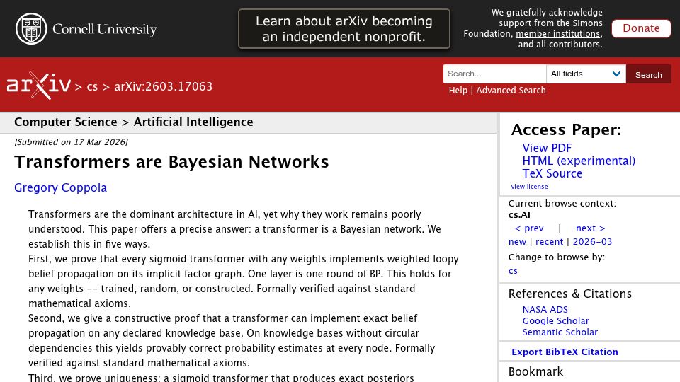 Screenshot of arxiv.org: Transformers Are Bayesian Networks