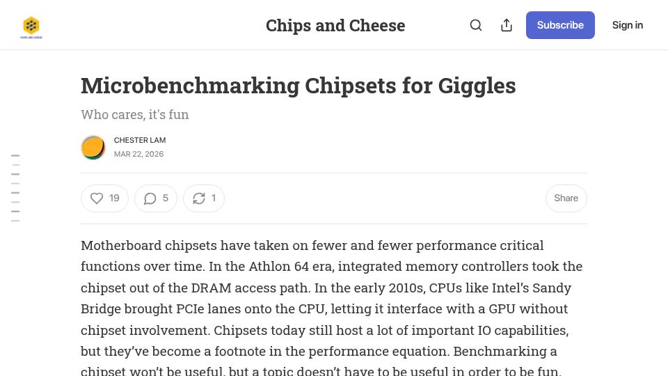 Screenshot of chipsandcheese.com: Microbenchmarking Chipsets for Giggles